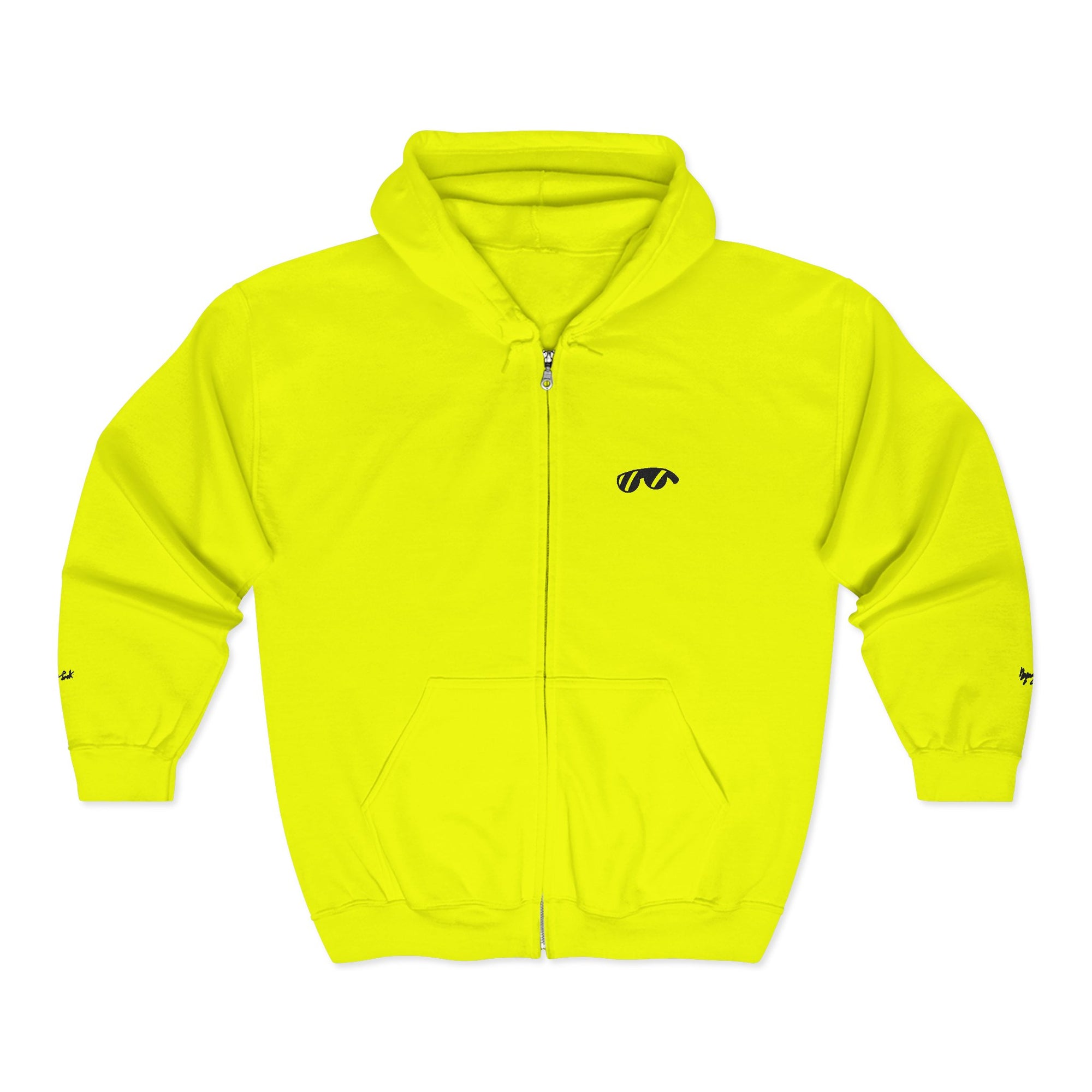 Monovi Studio Sunglasses Logo Zip Hoodie — Small Chest & Sleeve Graphic