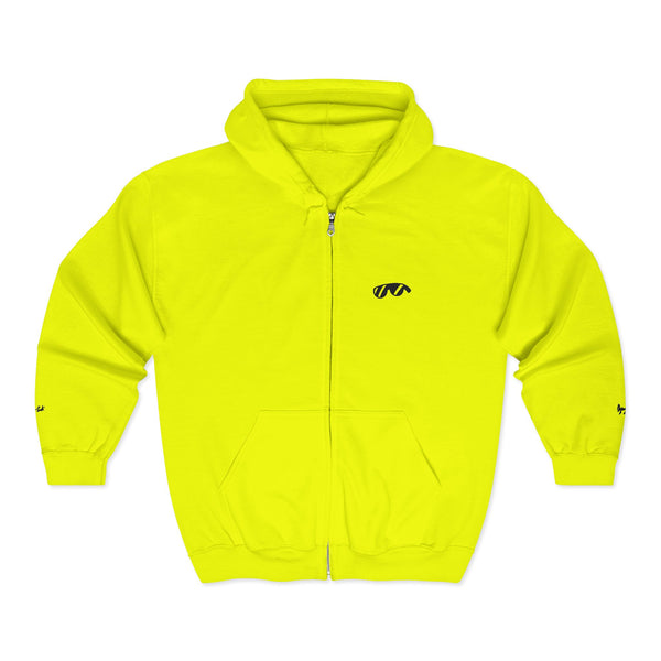 Monovi Studio Sunglasses Logo Zip Hoodie — Small Chest & Sleeve Graphic