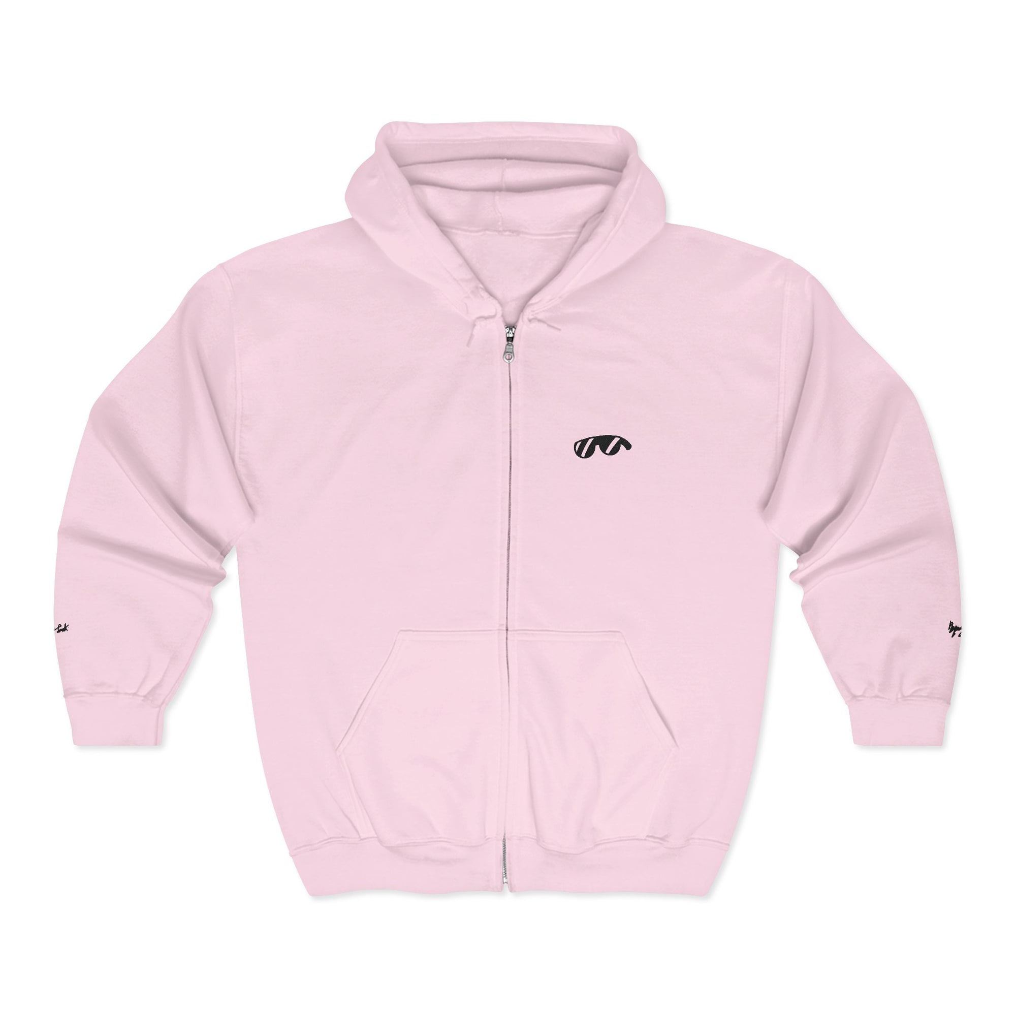 Monovi Studio Sunglasses Logo Zip Hoodie — Small Chest & Sleeve Graphic