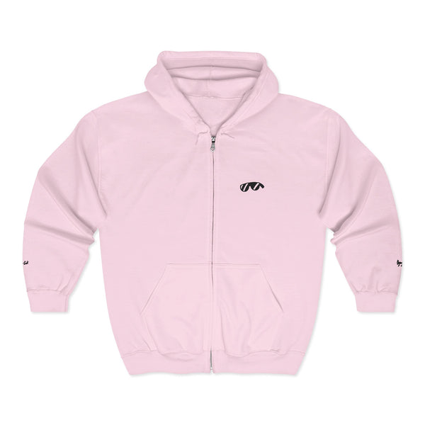 Monovi Studio Sunglasses Logo Zip Hoodie — Small Chest & Sleeve Graphic