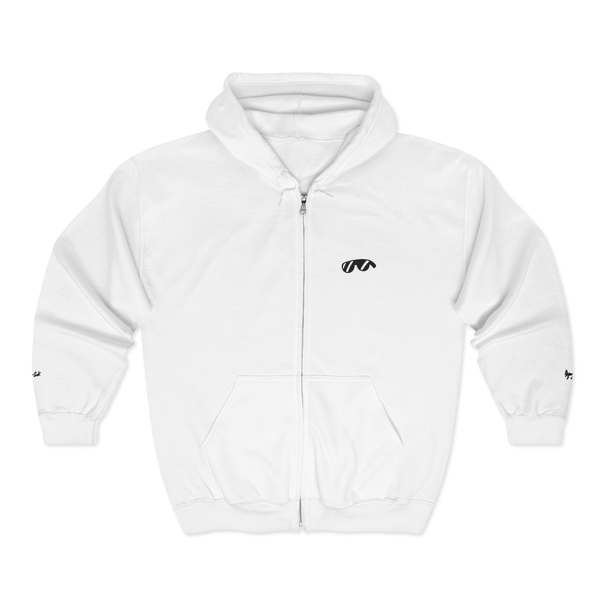 Monovi Studio Sunglasses Logo Zip Hoodie — Small Chest & Sleeve Graphic