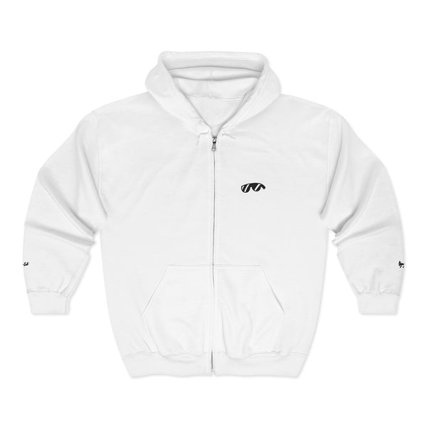 Monovi Studio Sunglasses Logo Zip Hoodie — Small Chest & Sleeve Graphic