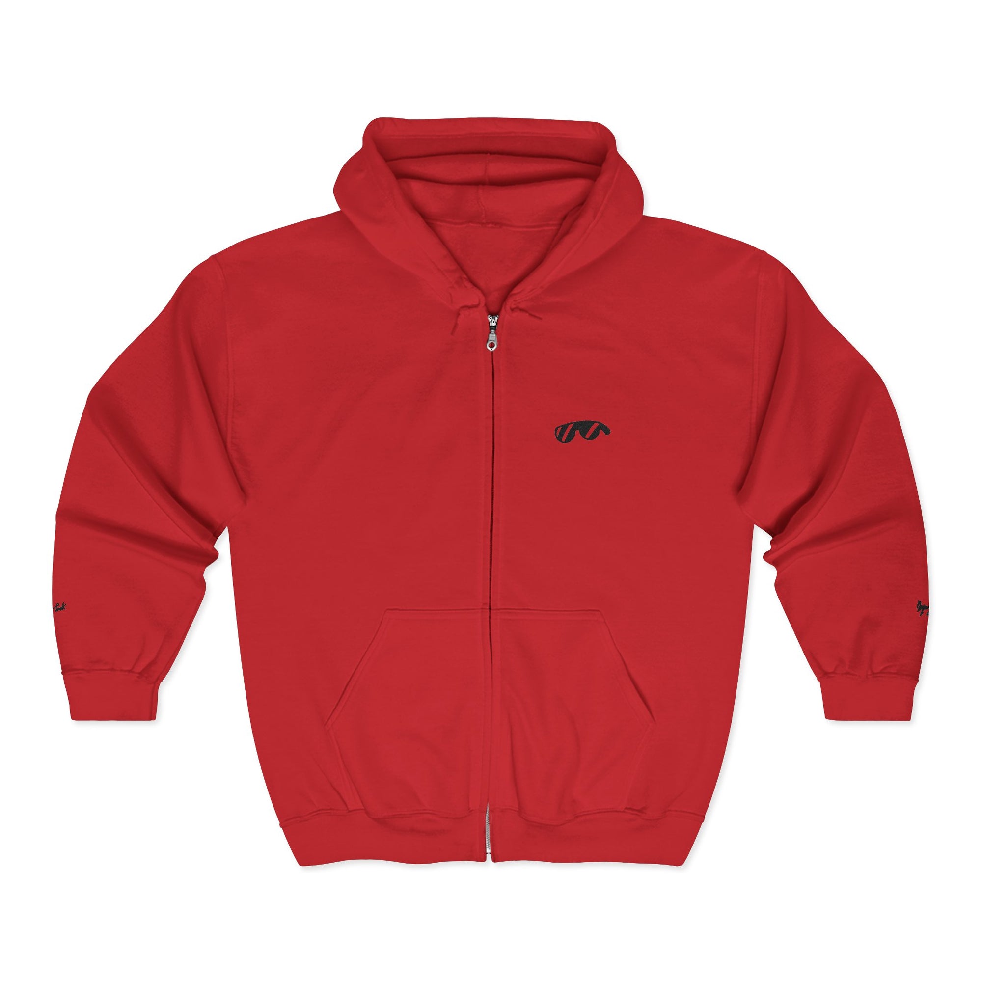 Monovi Studio Sunglasses Logo Zip Hoodie — Small Chest & Sleeve Graphic