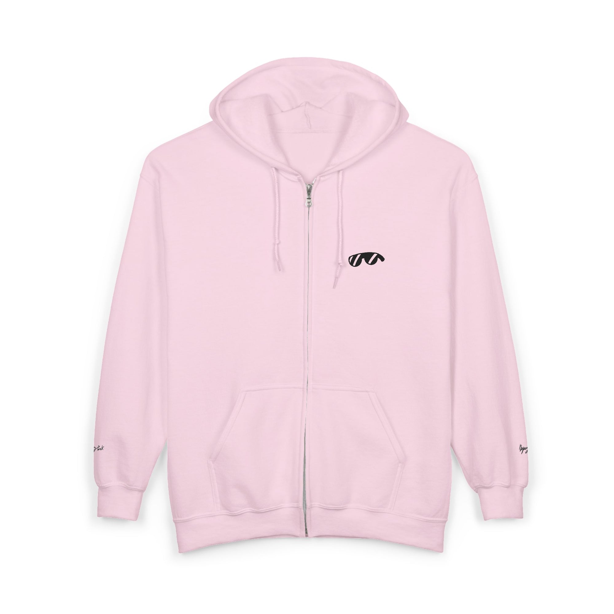Monovi Studio Sunglasses Logo Zip Hoodie — Small Chest & Sleeve Graphic