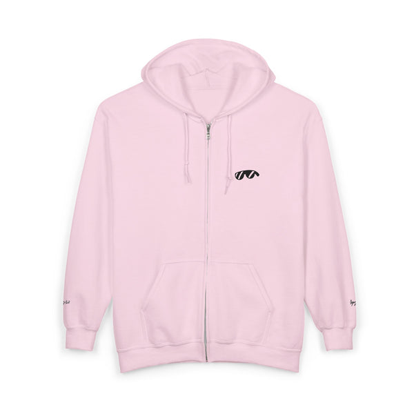 Monovi Studio Sunglasses Logo Zip Hoodie — Small Chest & Sleeve Graphic
