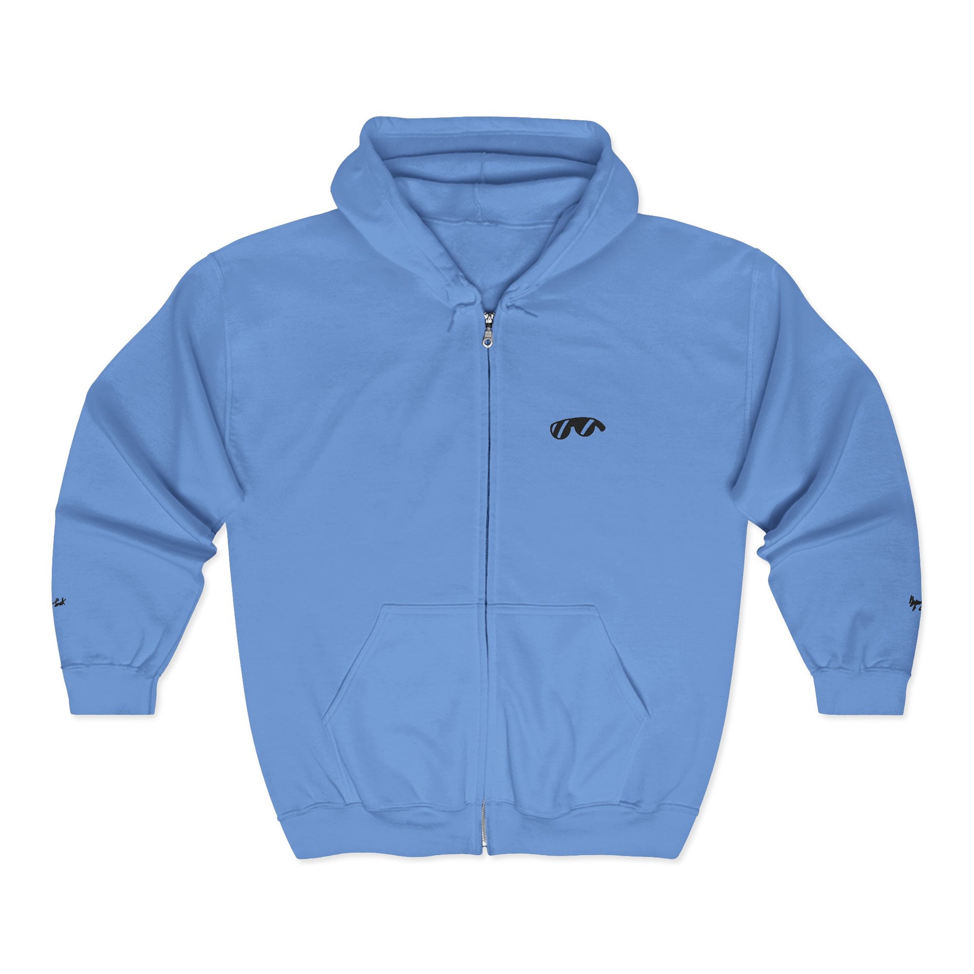 Monovi Studio Sunglasses Logo Zip Hoodie — Small Chest & Sleeve Graphic