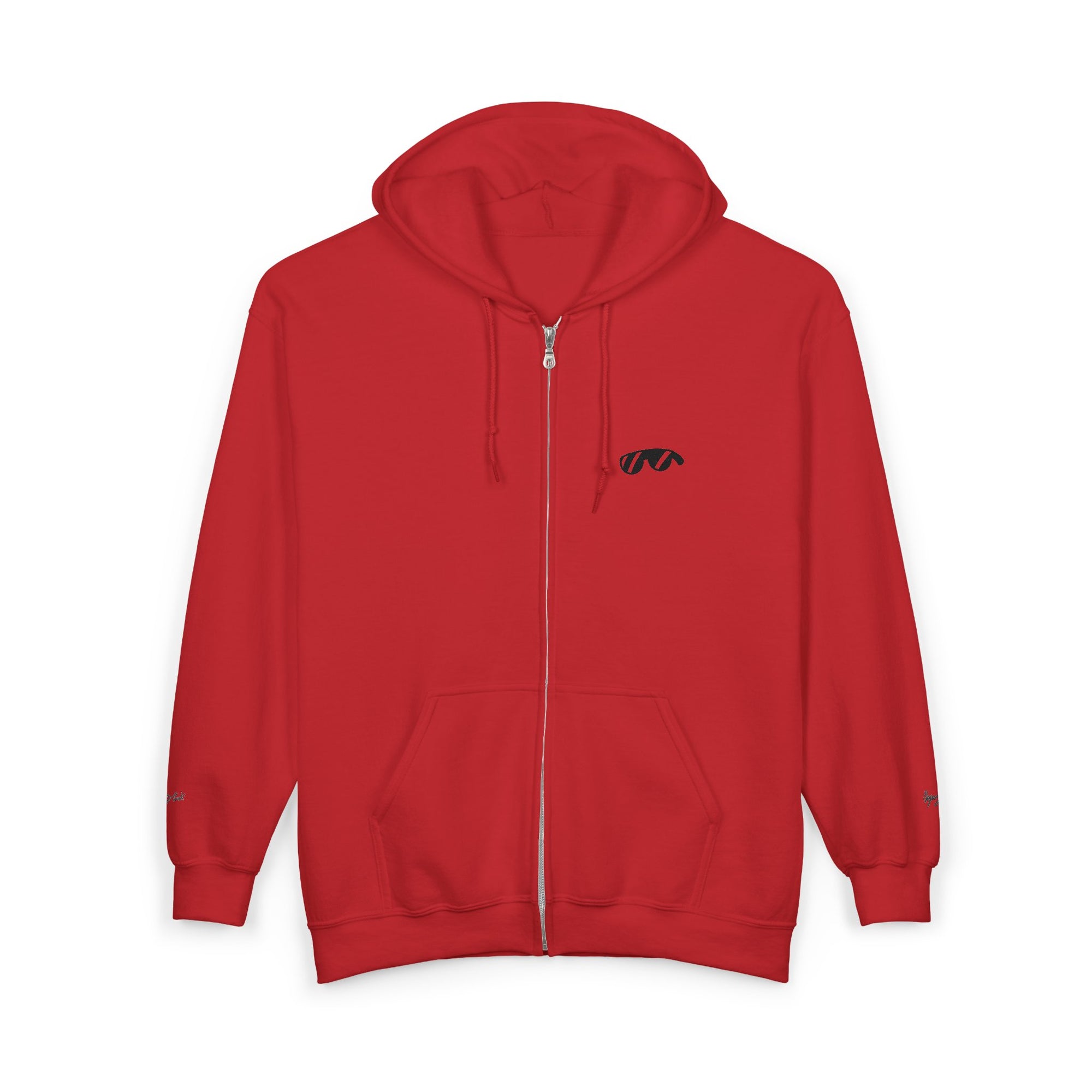 Monovi Studio Sunglasses Logo Zip Hoodie — Small Chest & Sleeve Graphic