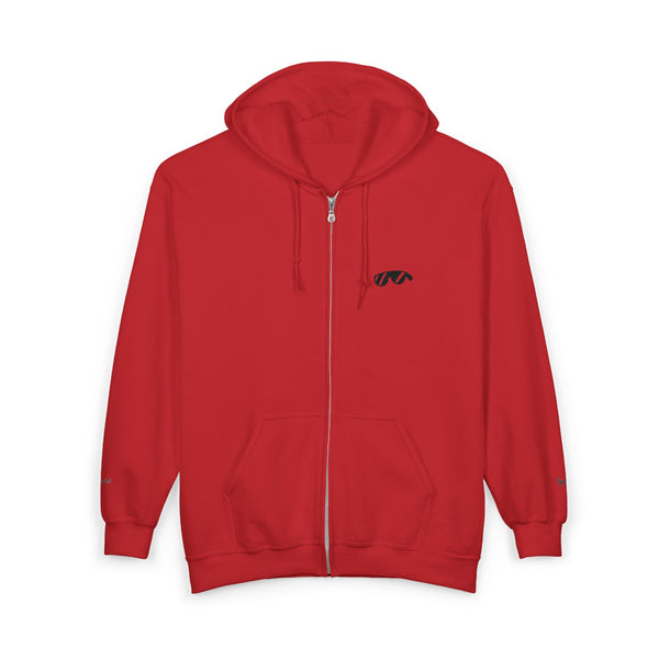 Monovi Studio Sunglasses Logo Zip Hoodie — Small Chest & Sleeve Graphic