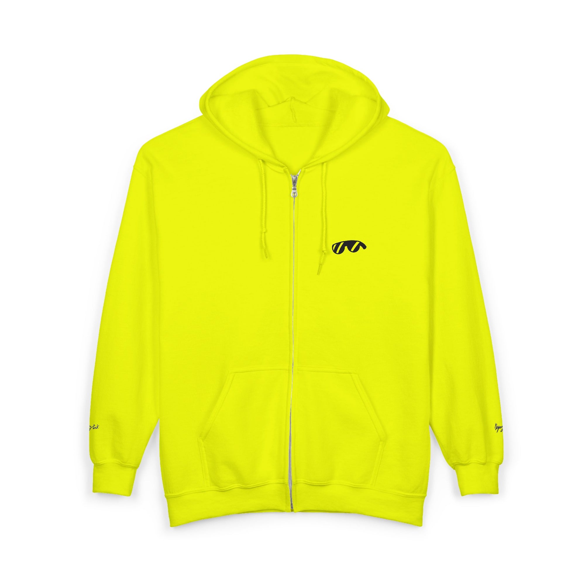 Monovi Studio Sunglasses Logo Zip Hoodie — Small Chest & Sleeve Graphic