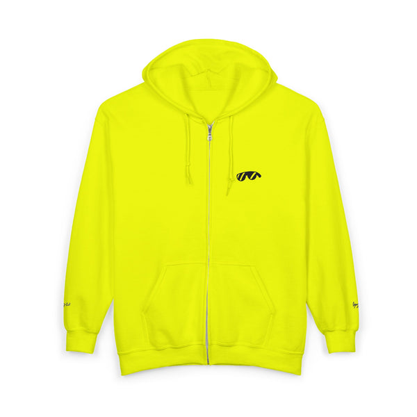Monovi Studio Sunglasses Logo Zip Hoodie — Small Chest & Sleeve Graphic