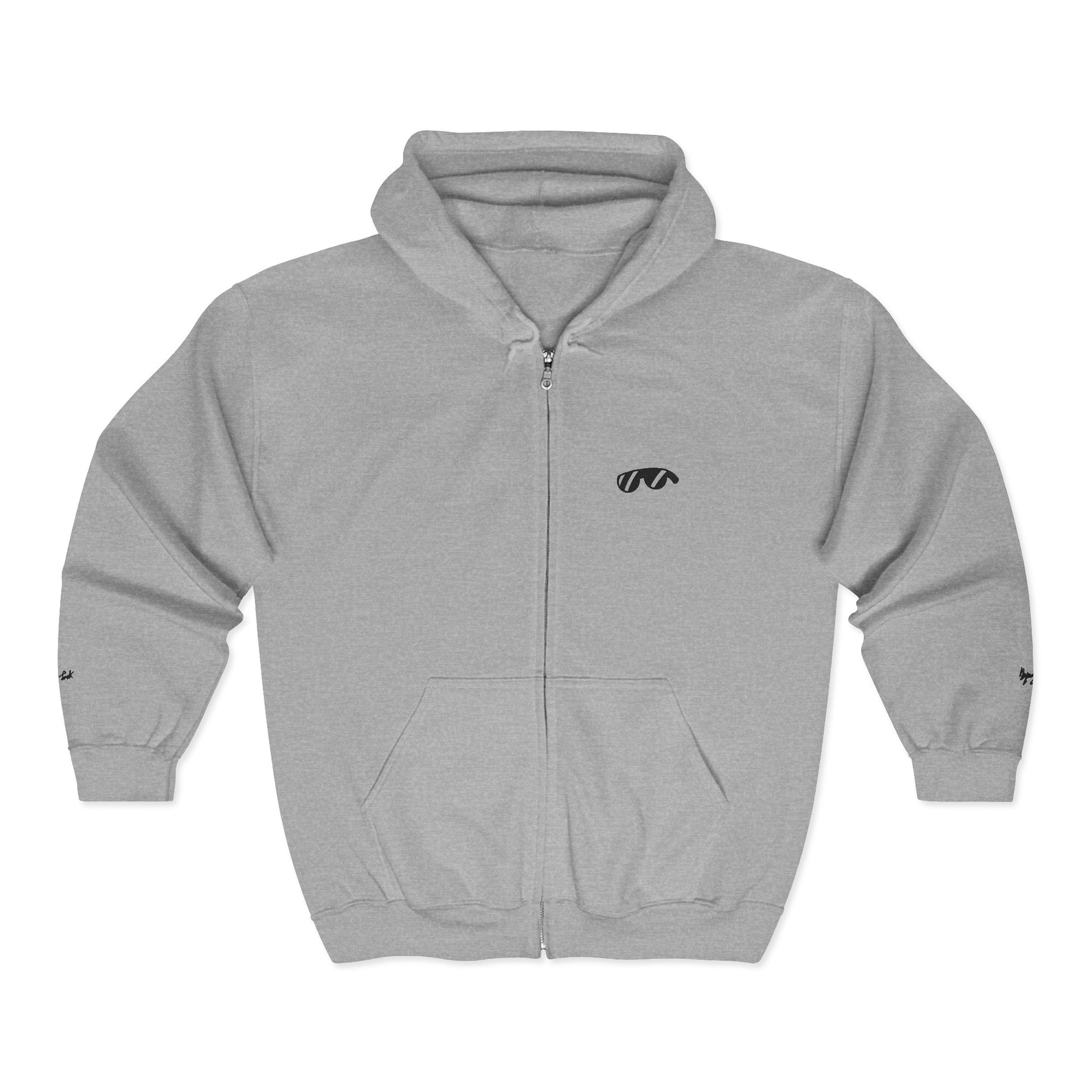 Monovi Studio Sunglasses Logo Zip Hoodie — Small Chest & Sleeve Graphic
