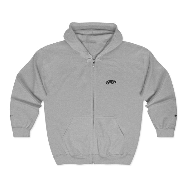 Monovi Studio Sunglasses Logo Zip Hoodie — Small Chest & Sleeve Graphic