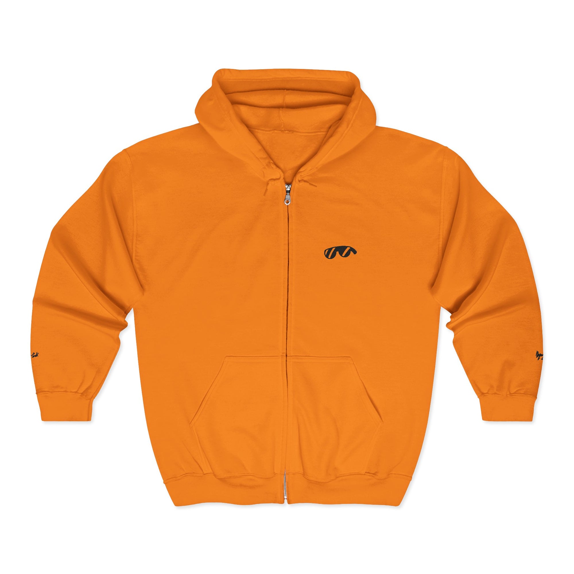 Monovi Studio Sunglasses Logo Zip Hoodie — Small Chest & Sleeve Graphic