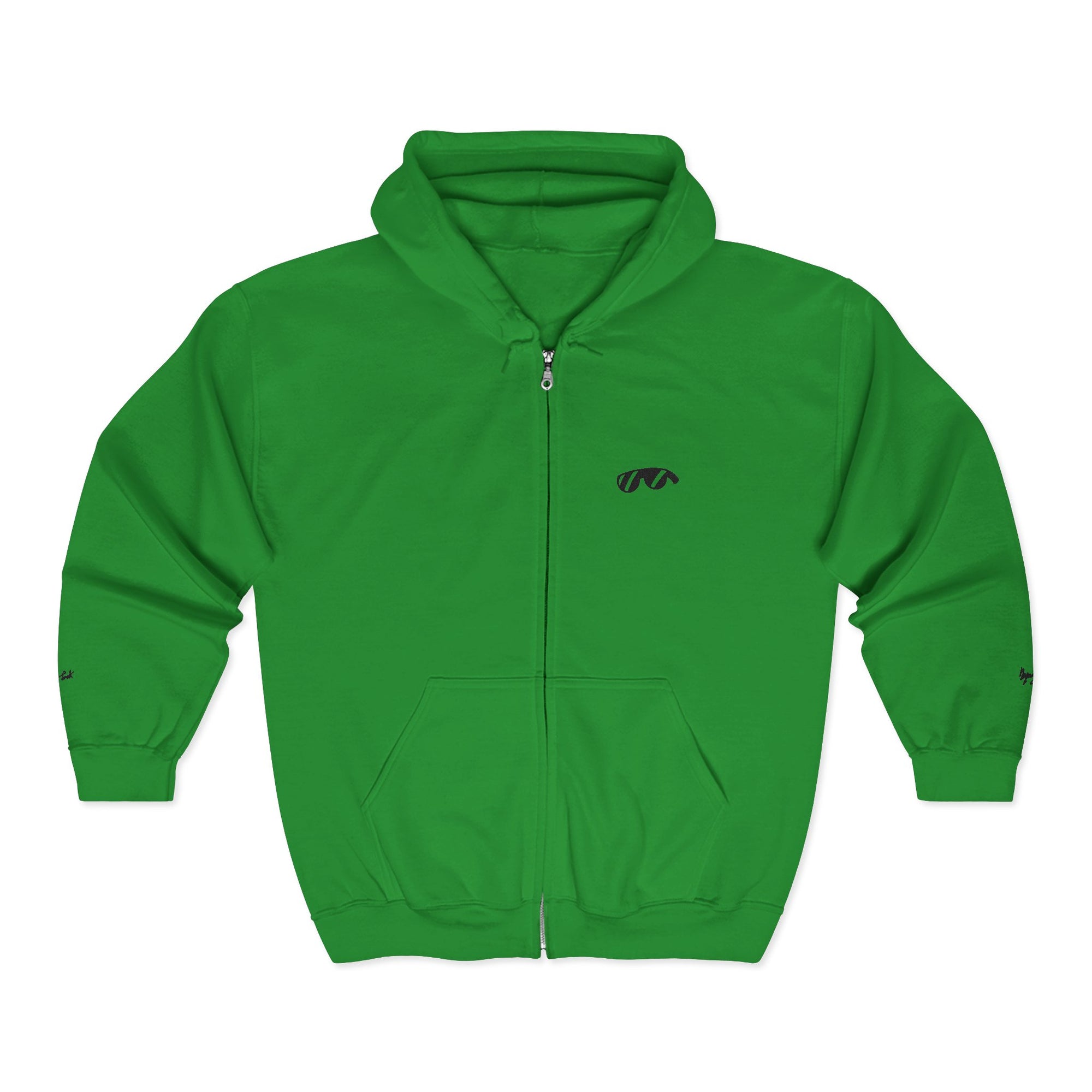 Monovi Studio Sunglasses Logo Zip Hoodie — Small Chest & Sleeve Graphic