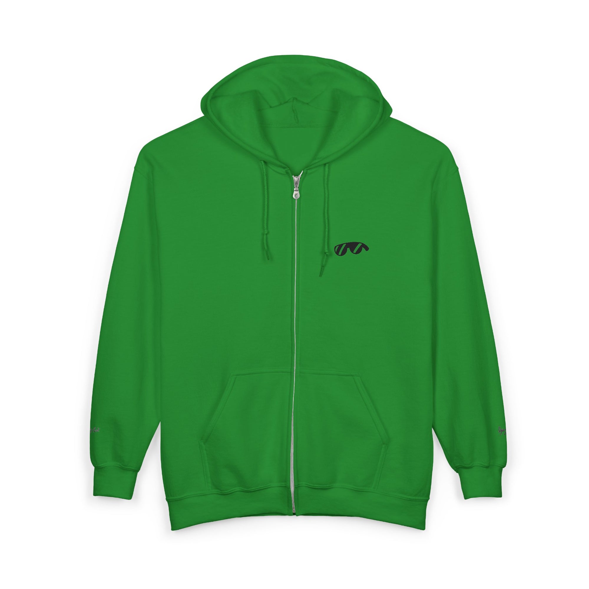 Monovi Studio Sunglasses Logo Zip Hoodie — Small Chest & Sleeve Graphic