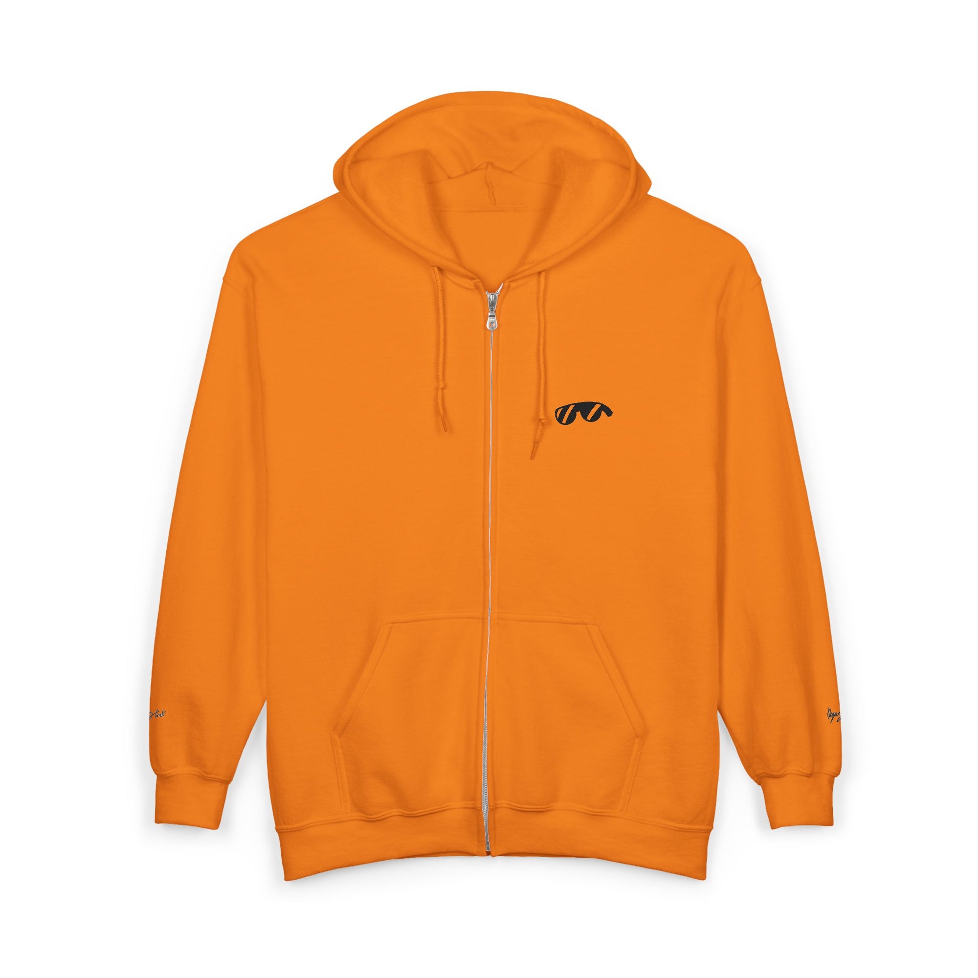 Monovi Studio Sunglasses Logo Zip Hoodie — Small Chest & Sleeve Graphic