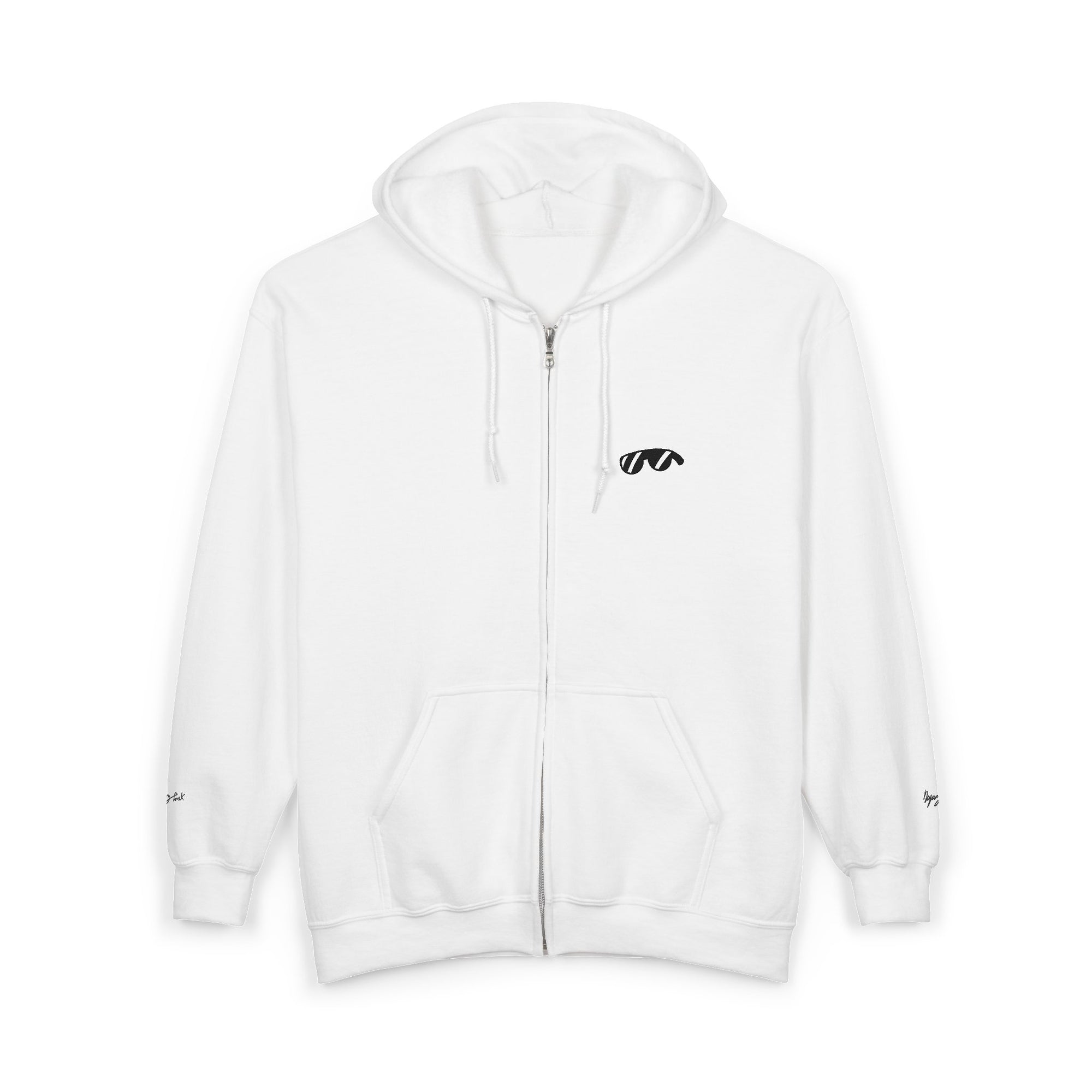 Monovi Studio Sunglasses Logo Zip Hoodie — Small Chest & Sleeve Graphic
